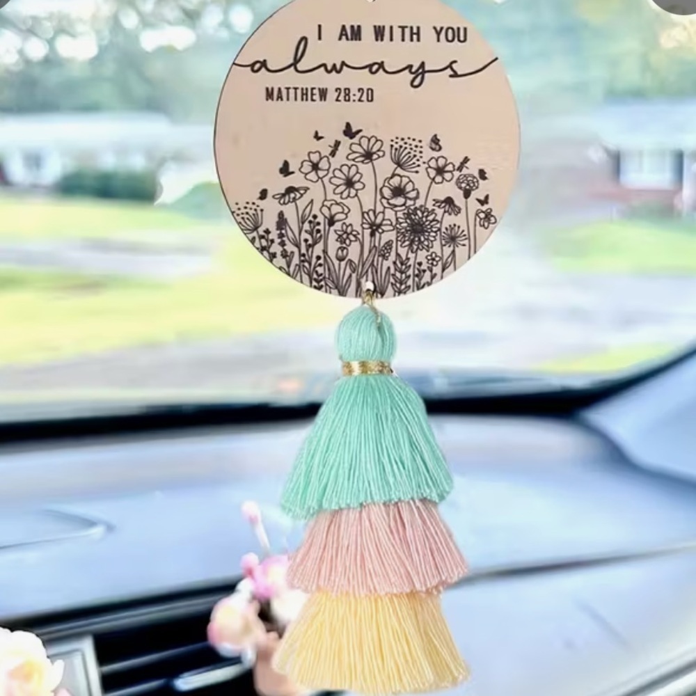 Inspirational Scripture Rear View Mirror Hanging Daily Inspiration with Tassels - Picture 7 of 8